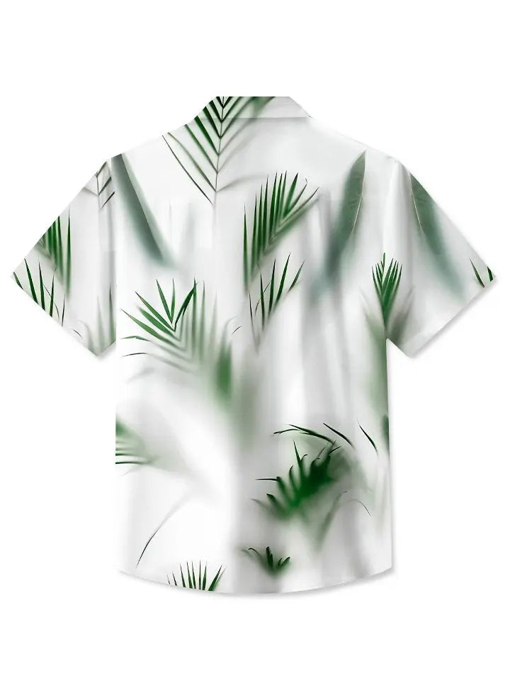 Tropical Summer Plant Leaves Vacation Hawaiian Shirt For Summer Vacation, Beach Travel, And Casual Wear