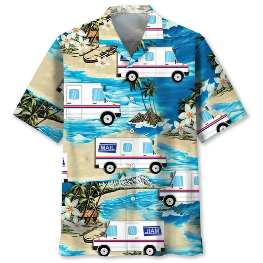 Summer Postal Service Car Hawaiian Shirt For Beach Party And Memorable Gifting