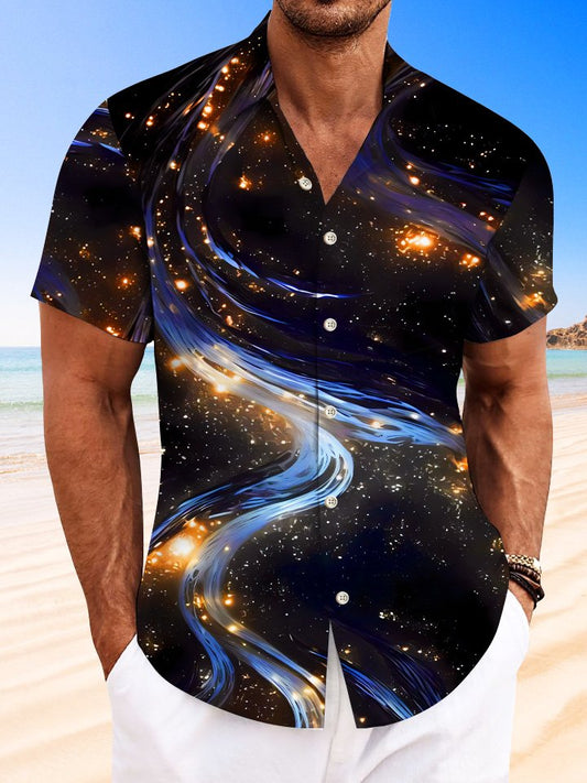 Summer Starry Sky Fluorescent Stereo Vacation Hawaiian Shirt For Resort Trips, Coastal Parties, And Warm Weather Style