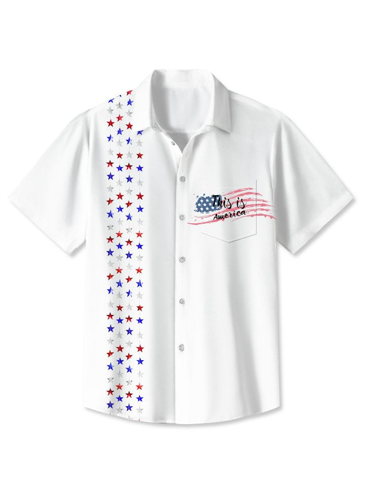 Vintage Summer Stars Flag Independence 50S Bowling Hawaiian Shirt For Summer Vacation, Beach Travel, And Casual Wear