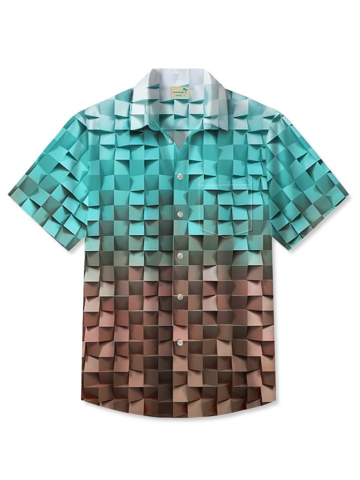 Summer Tropical Plaid Gradient Casual Vacation Hawaiian Shirt