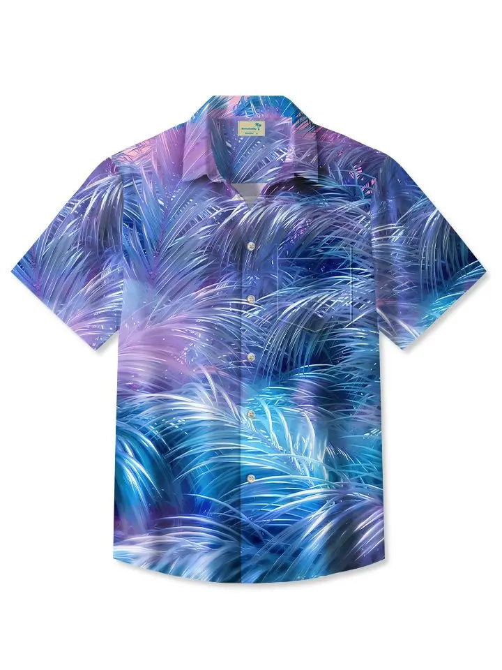 Tropical Summer Plant Leaves Beach Vacation Hawaiian Shirt For Summer Vacation, Beach Travel, And Casual Wear