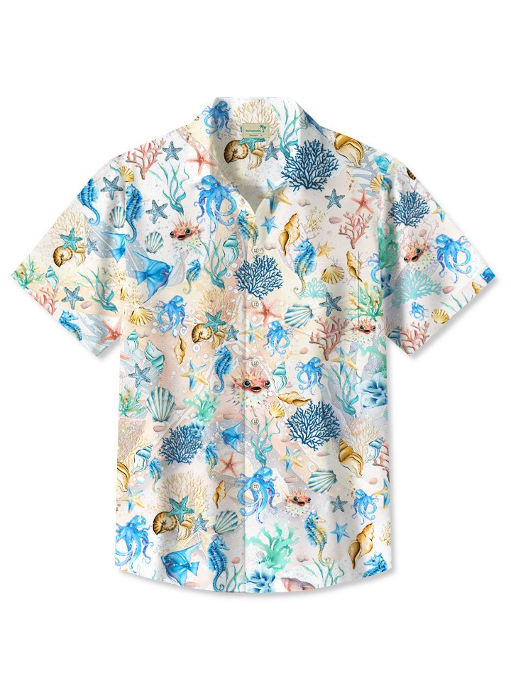 Tropical Summer Sea Beach Hawaiian Shirt For Island Getaways, Outdoor Gatherings, And Comfortable Summer Wear