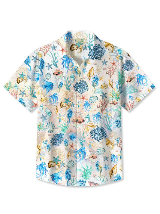 Tropical Summer Sea Beach Hawaiian Shirt For Island Getaways, Outdoor Gatherings, And Comfortable Summer Wear