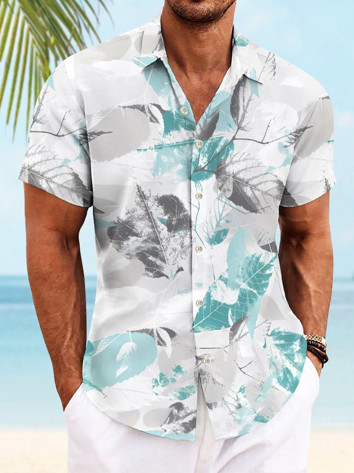 Colorful Tropical Summer Vegetation Leaves Contrast Hawaiian Shirt For Summer Vacation, Beach Travel, And Casual Wear