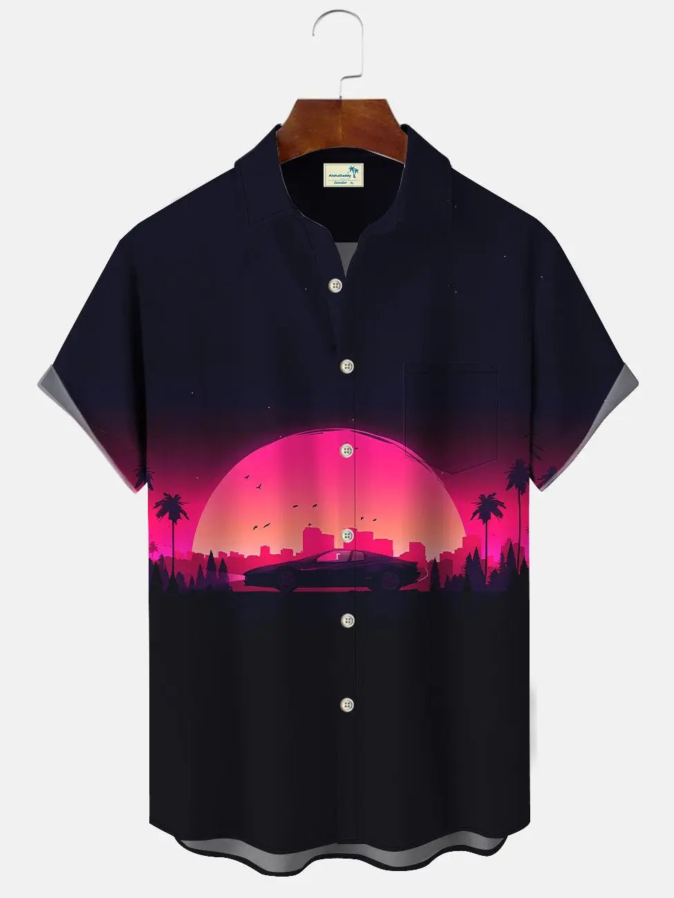 Hawaiian Shirt / Adults / S Sunset Coconut Tree Car Men Button Button Casual Hawaiian Shirt