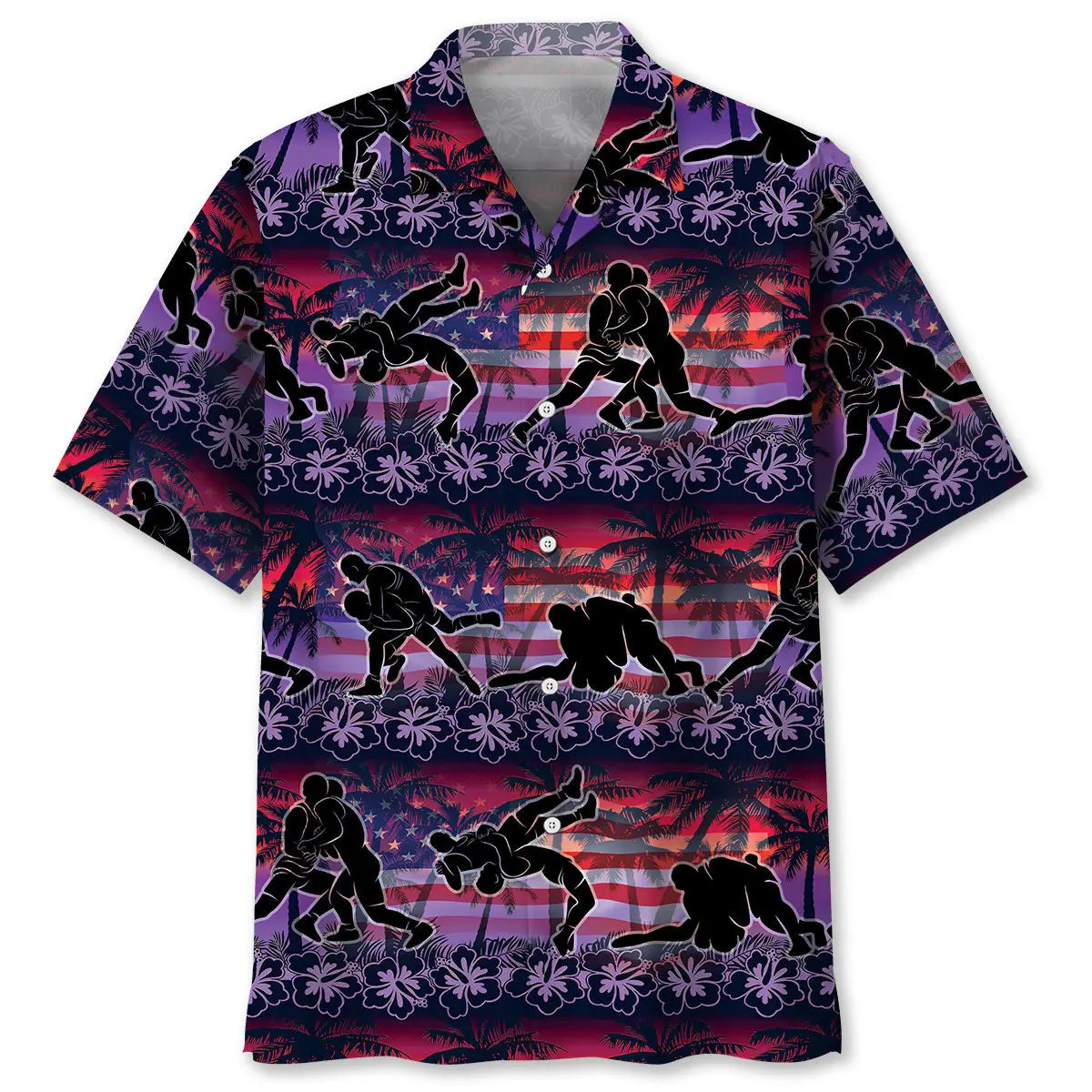 Sunset Wrestling Hawaiian Shirt For Tropical Holidays, Outdoor Gatherings, And Everyday Comfort