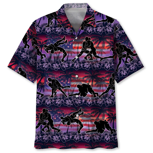 Sunset Wrestling Hawaiian Shirt For Tropical Holidays, Outdoor Gatherings, And Everyday Comfort
