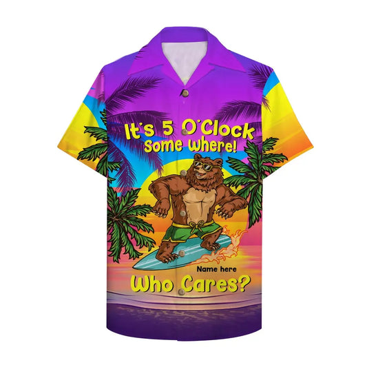 Island Surfing Bear It's O'Clock Cares Aloha Hawaiian Shirt For Beach Days, Weekend Events, And Thoughtful Gift Giving