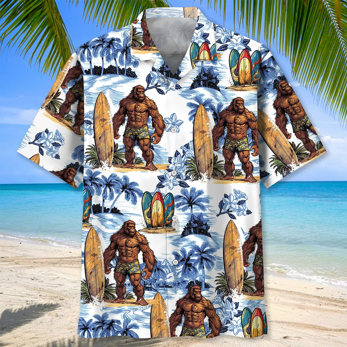 Surfing Bigfoot Surfboard Hawaiian Shirt For Summer Gathering And Coastal Style