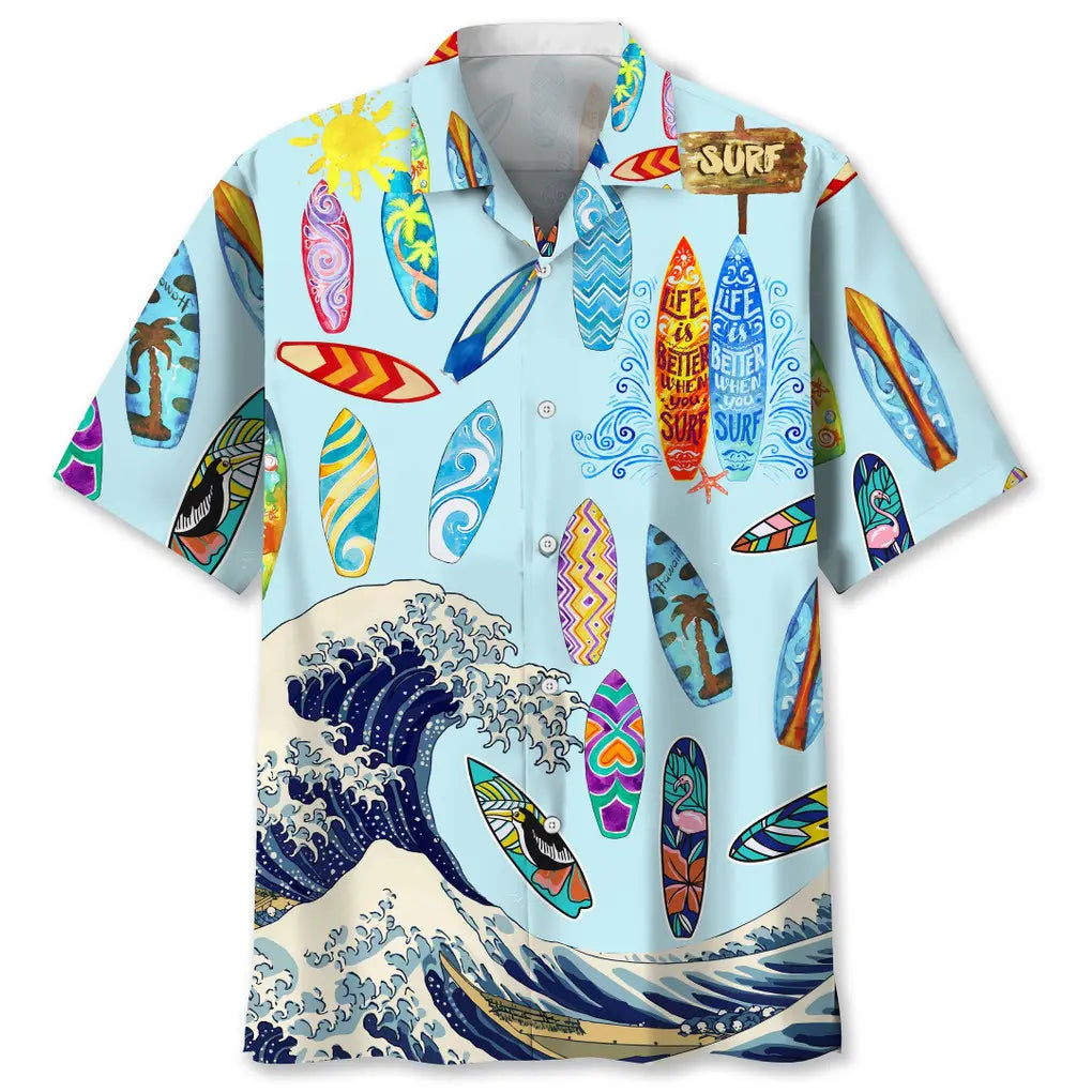 Surfing Blue Hawaiian Shirt For Beach Days, Summer Outings, And Thoughtful Gift Giving