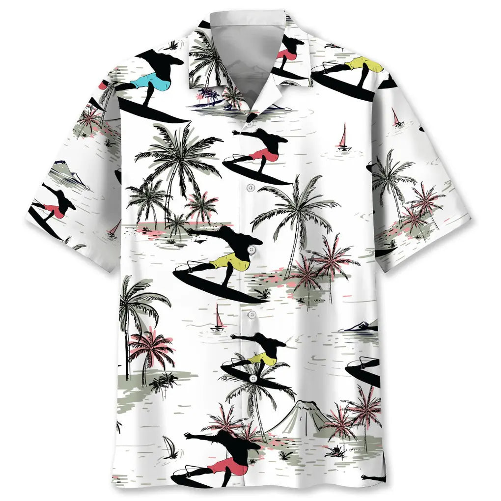 Surfing Coconut Hawaiian Shirt For Coastal Travel, Casual Events, And Comfortable Summer Wear