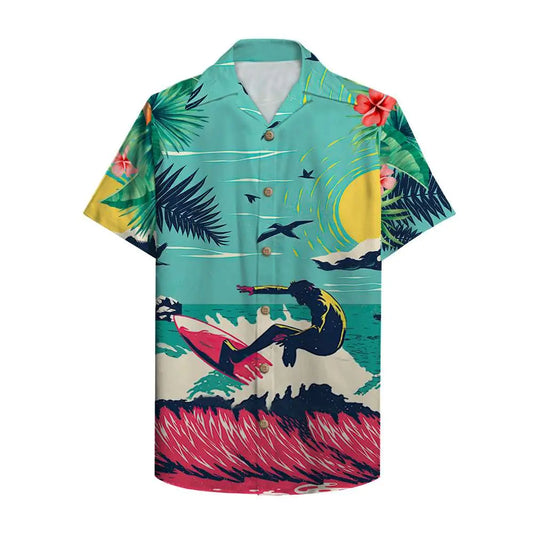 Island Surfing Waves Aloha Hawaiian Shirt For Tropical Holidays, Outdoor Gatherings, And Everyday Comfort