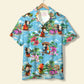 Tropical Island Summer Surfing Parrot Aloha Scenes Hawaiian Shirt For Summer Vacation, Beach Travel, And Casual Wear