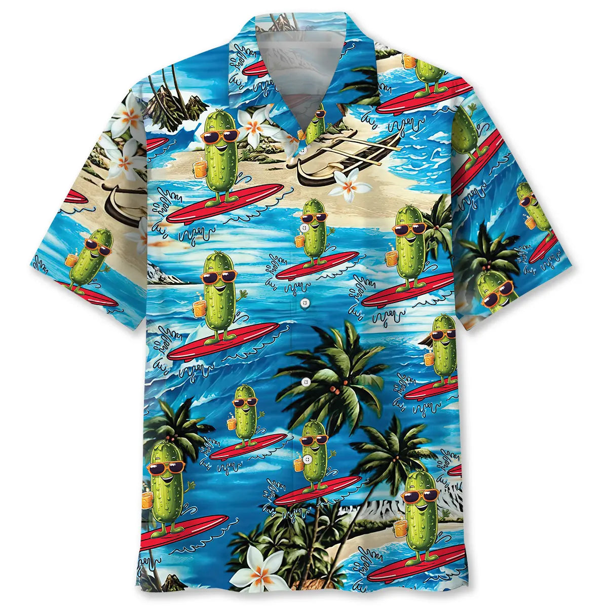 Surfing Pickle Hawaiian Shirt For Island Vacations, Resort Wear, And Relaxed Seasonal Style
