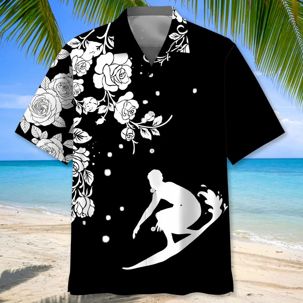 Surfing Rose Hawaiian Shirt For Active Holidays, Resort Trips, And Warm Weather Gatherings
