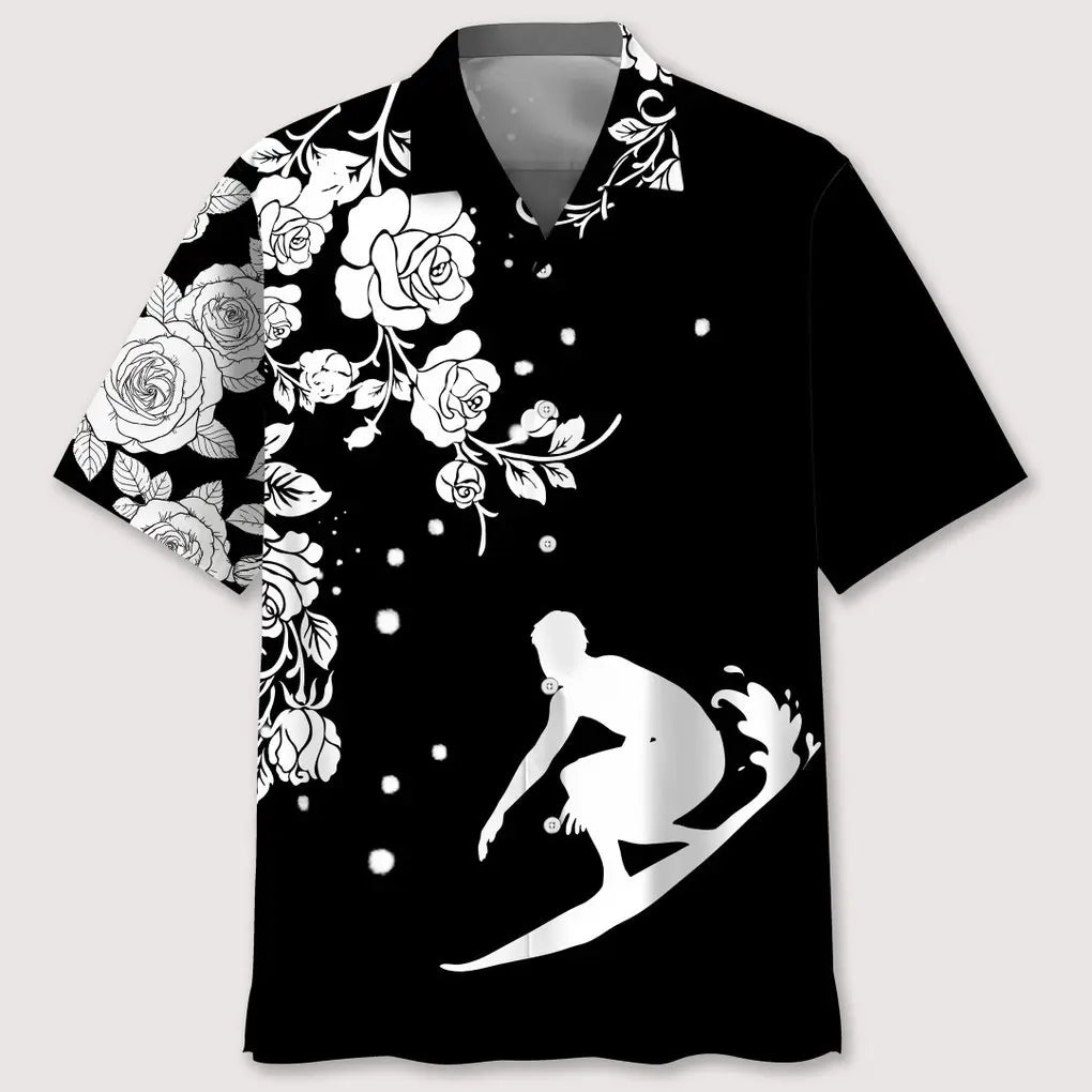Surfing Rose Hawaiian Shirt For Active Holidays, Resort Trips, And Warm Weather Gatherings