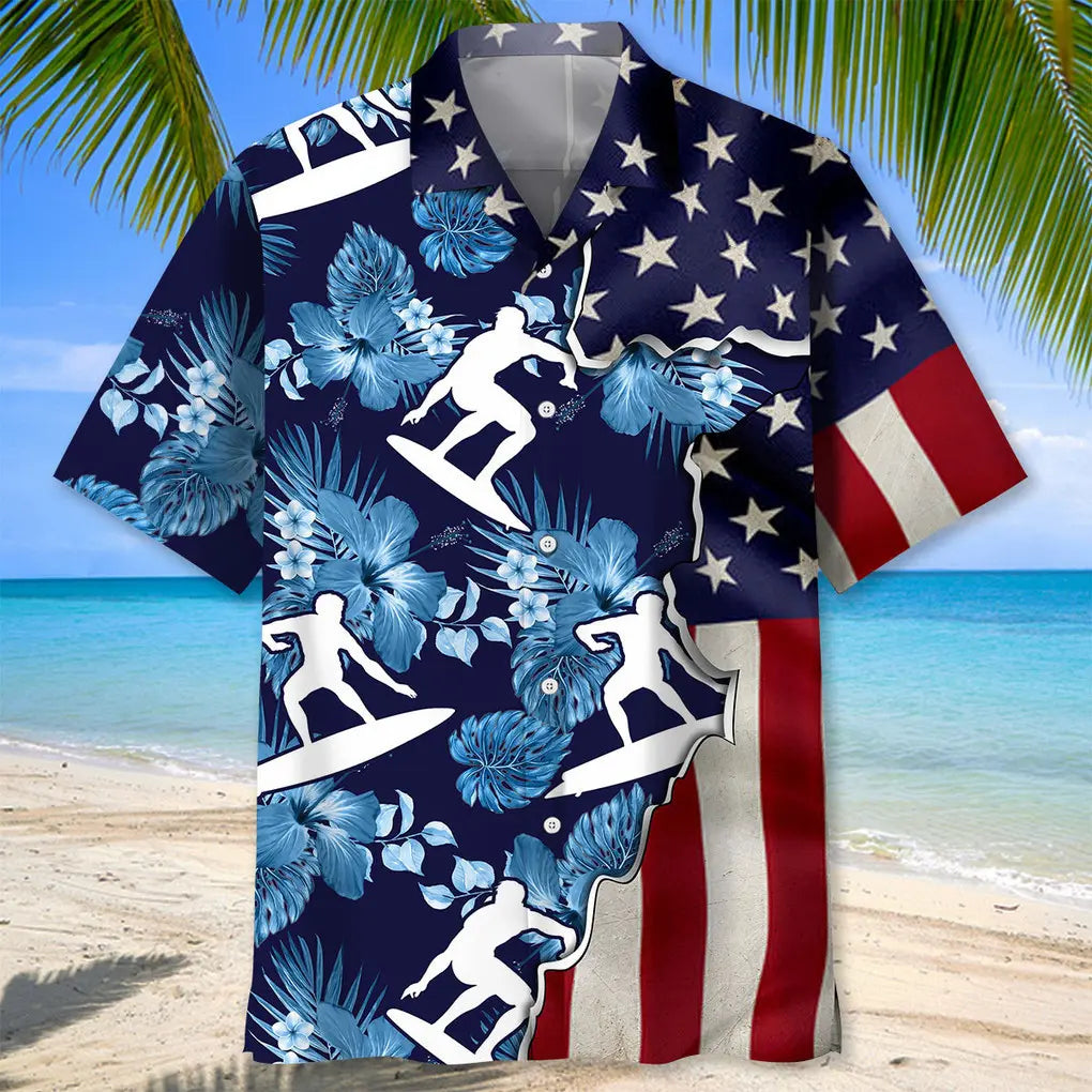 Tropical Surfing Flag Hawaiian Shirt For Resort Trips, Coastal Parties, And Warm Weather Style