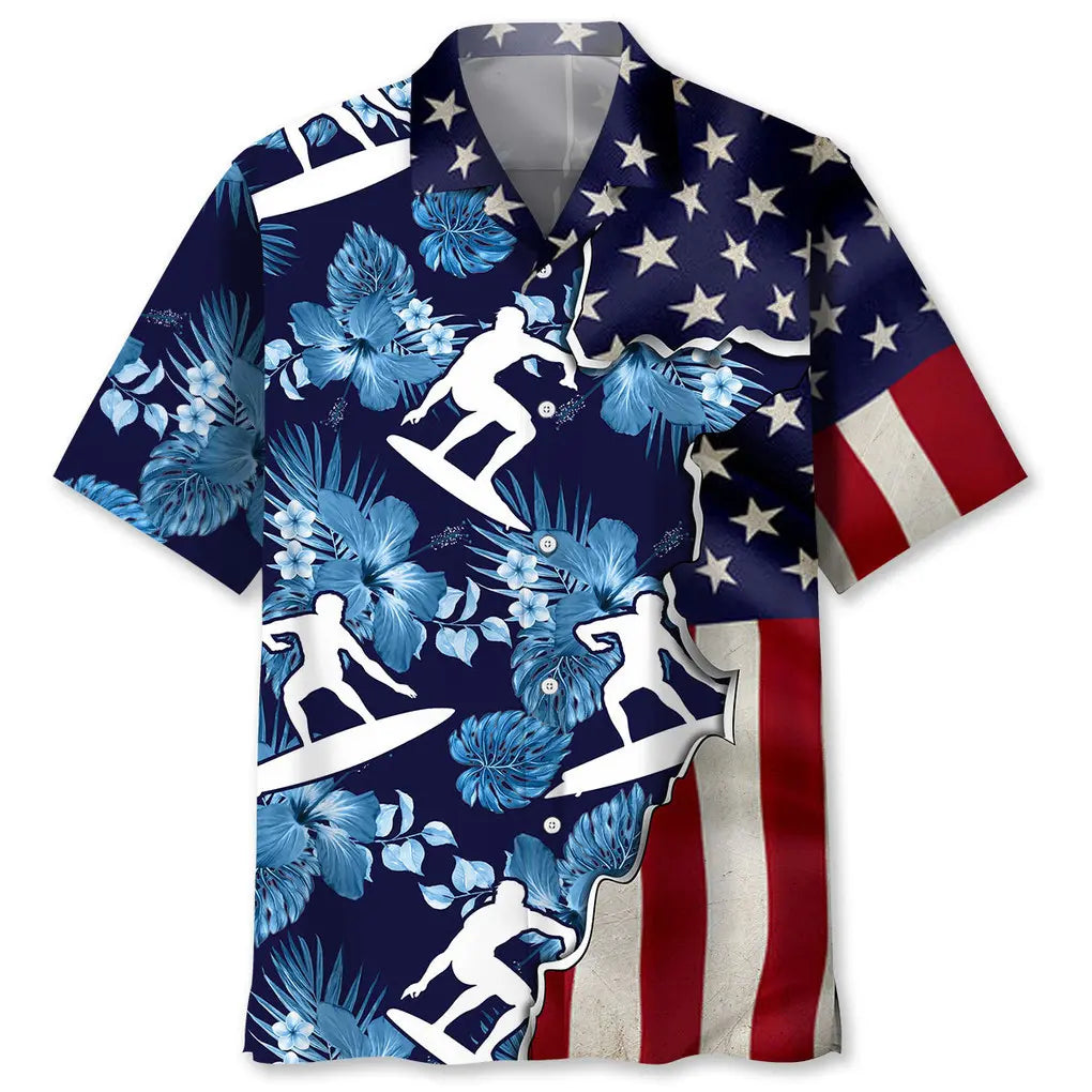 Tropical Surfing Flag Hawaiian Shirt For Resort Trips, Coastal Parties, And Warm Weather Style
