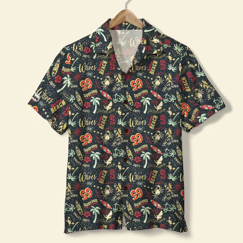 Island Summer Cute Surfing Aloha Surf Beach Cartoon Hawaiian Shirt For Summer Vacation, Beach Travel, And Casual Wear