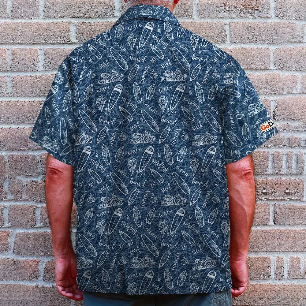 Dark Island Summer Surfing Aloha Blue Boards Hawaiian Shirt For Beach Days, Weekend Events, And Thoughtful Gift Giving
