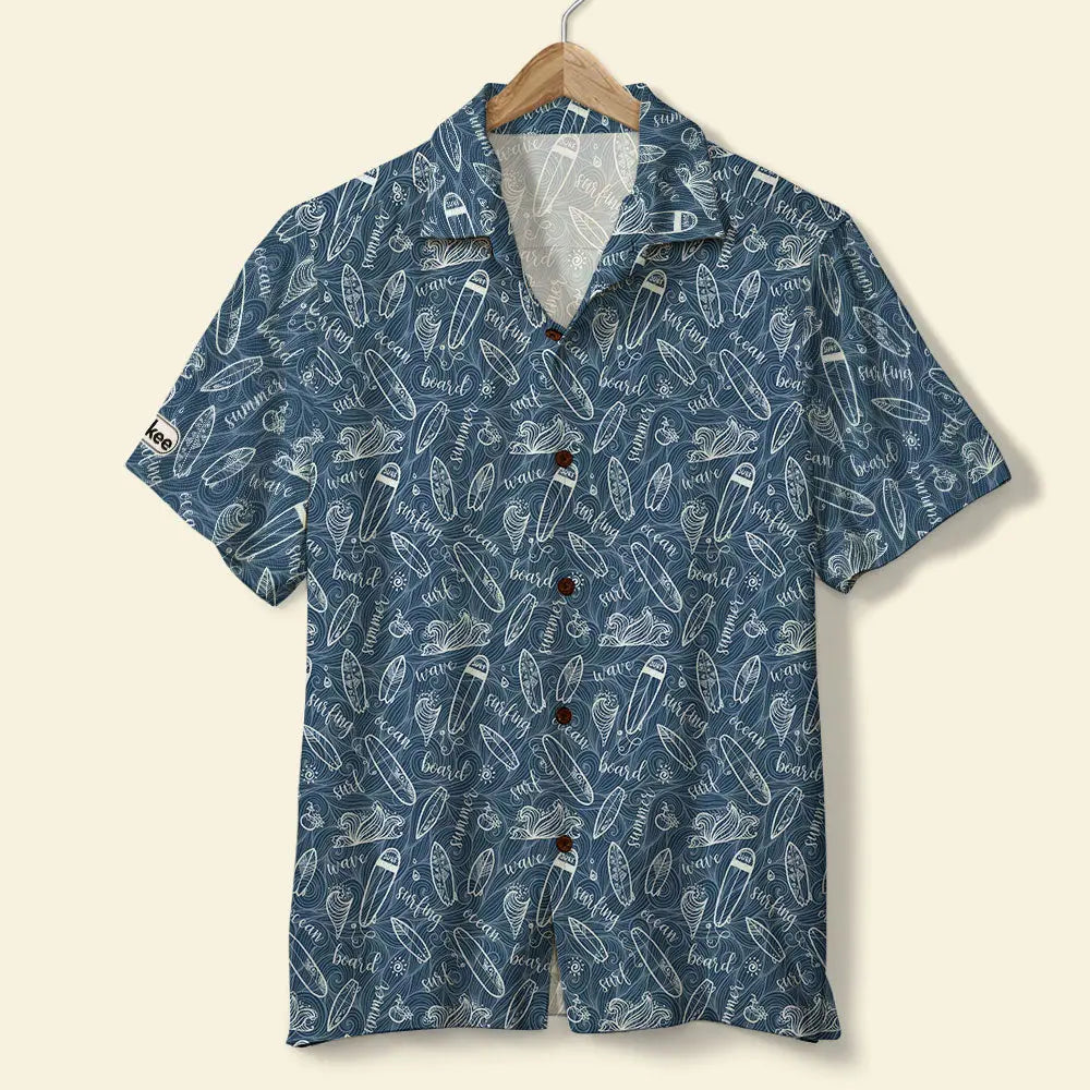 Dark Island Summer Surfing Aloha Blue Boards Hawaiian Shirt For Beach Days, Weekend Events, And Thoughtful Gift Giving