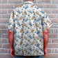 Island Summer Surfing Aloha Shark Palm Trees Pattern Hawaiian Shirt For Summer Vacation, Beach Travel, And Casual Wear