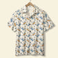 Island Summer Surfing Aloha Shark Palm Trees Pattern Hawaiian Shirt For Summer Vacation, Beach Travel, And Casual Wear