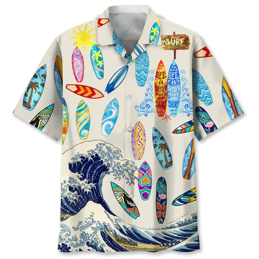 Surfing White Hawaiian Shirt For Island Vacations, Resort Wear, And Relaxed Seasonal Style