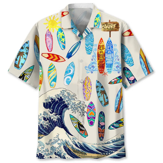 Surfing White Hawaiian Shirt For Island Vacations, Resort Wear, And Relaxed Seasonal Style