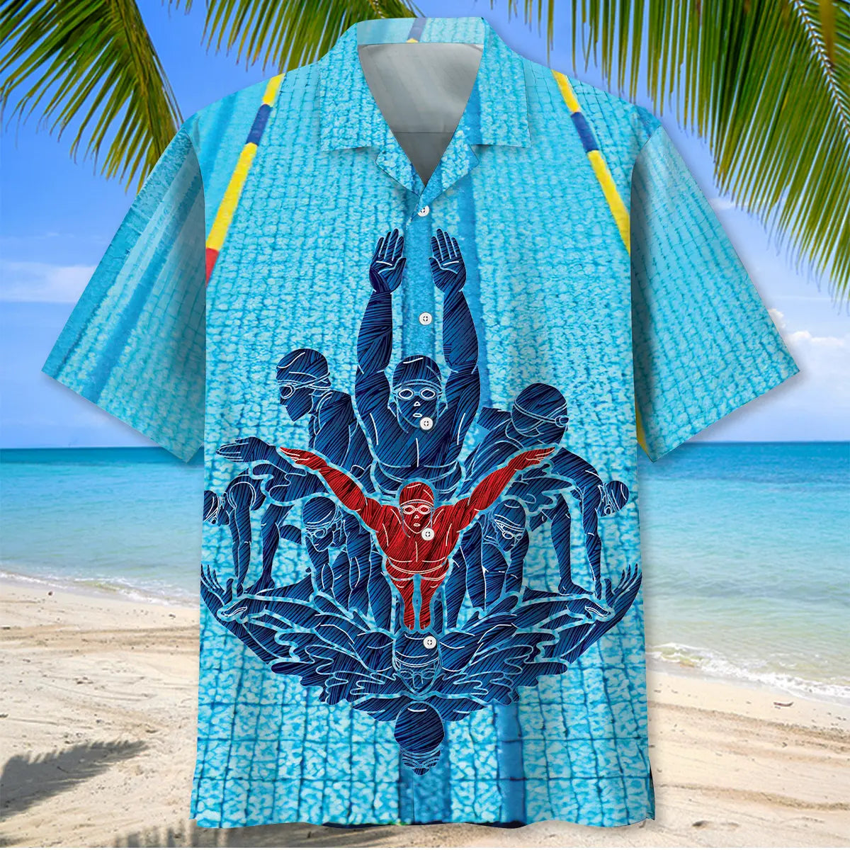 Swimming Creative Pattern Hawaiian Shirt For Coastal Travel, Casual Events, And Comfortable Summer Wear