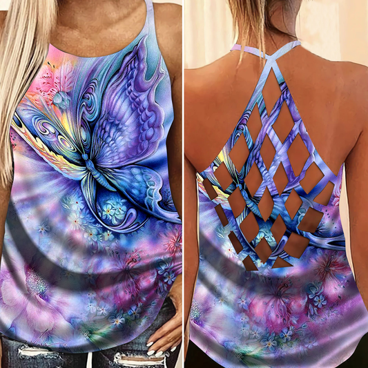 Butterfly Flowers Love Peaceful Hollow Tank Top For Yoga Practice And Summer Outings