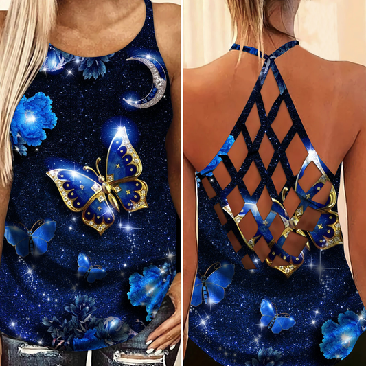 Butterfly Dream Night Hollow Tank Top For Fitness Activities And Casual Wear