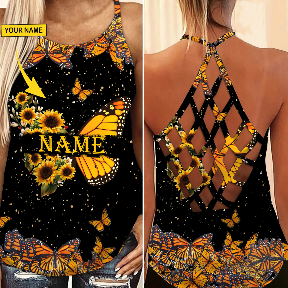 Butterfly Sunflower Tonight Hollow Tank Top For Yoga Practice And Summer Outings