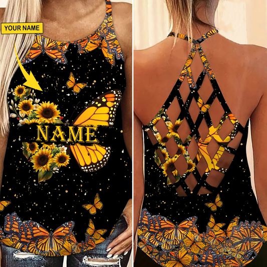 Butterfly Sunflower Tonight Hollow Tank Top For Yoga Practice And Summer Outings