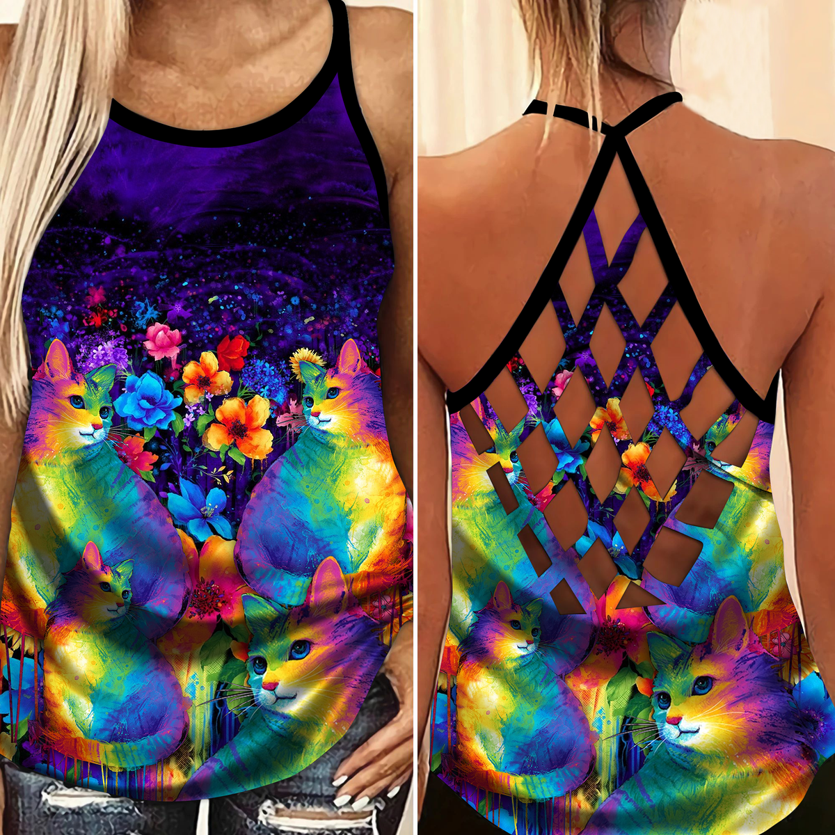 Cats Love Peaceful Summer Hollow Tank Top For Workout Classes And Daily Wear