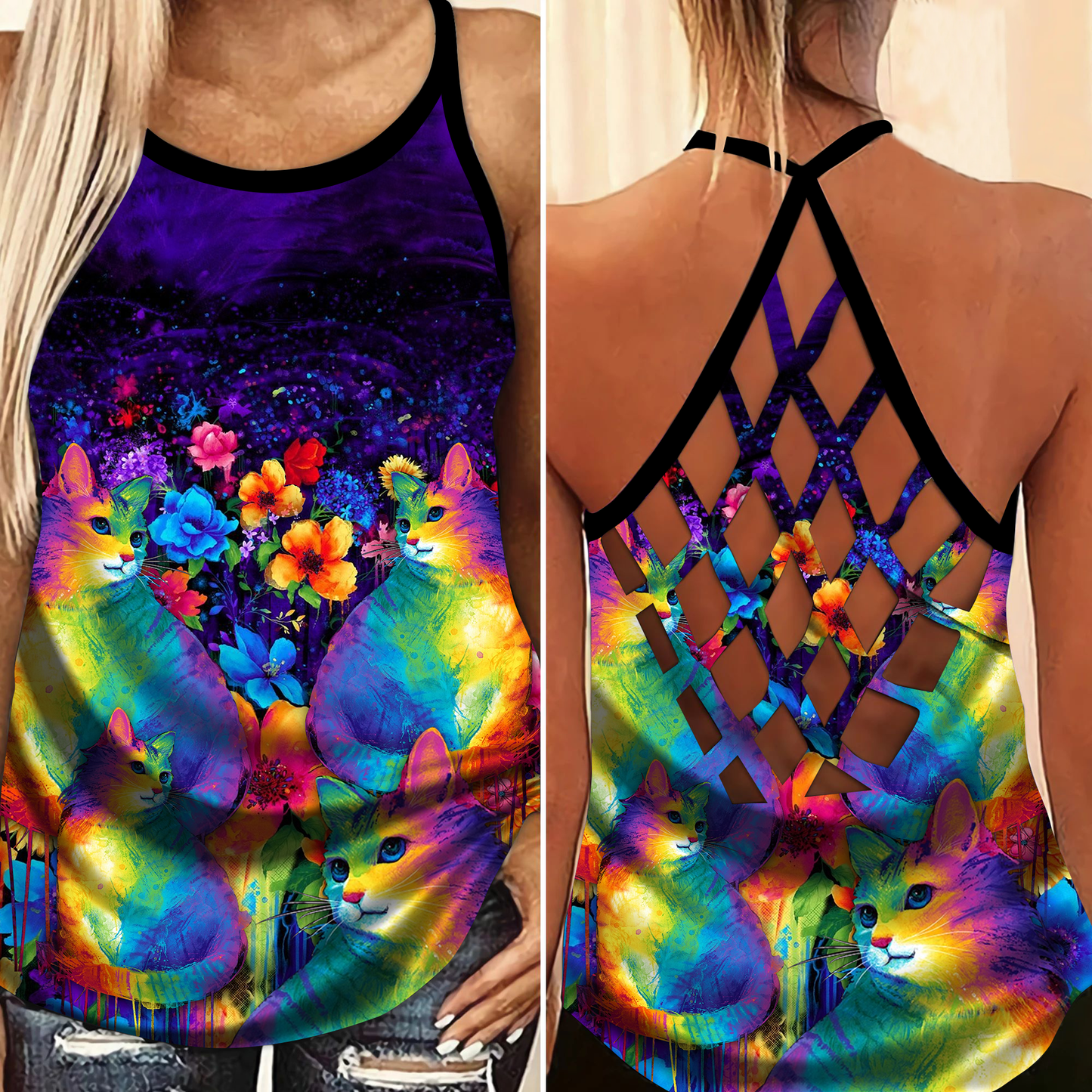 Cats Love Peaceful Summer Hollow Tank Top For Workout Classes And Daily Wear