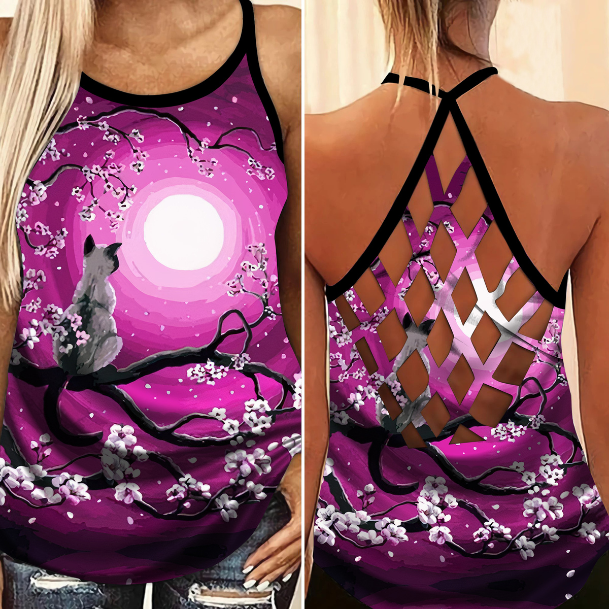 Cats Love Peaceful Summer Hollow Tank Top For Yoga Practice And Vacation Outfits