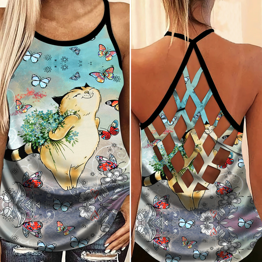 Cats Love Peaceful Summer Hollow Tank Top For Yoga Workouts And Casual Wear