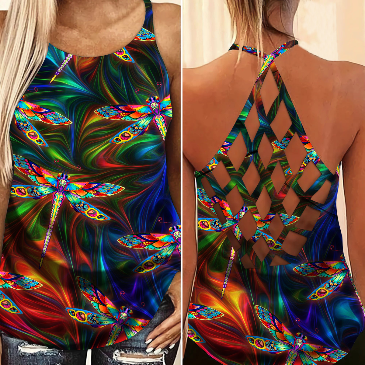 Dragonfly Sky Freedom Hollow Tank Top For Summer Travel And Relaxed Outfits