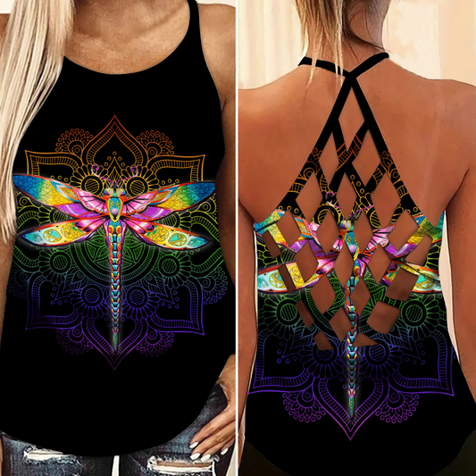 Dragonfly Sky Freedom Hollow Tank Top For Workout Classes And Daily Comfort