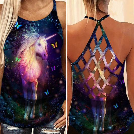 Horse And Butterfly Magic Hollow Tank Top For Yoga Practice And Summer Outings