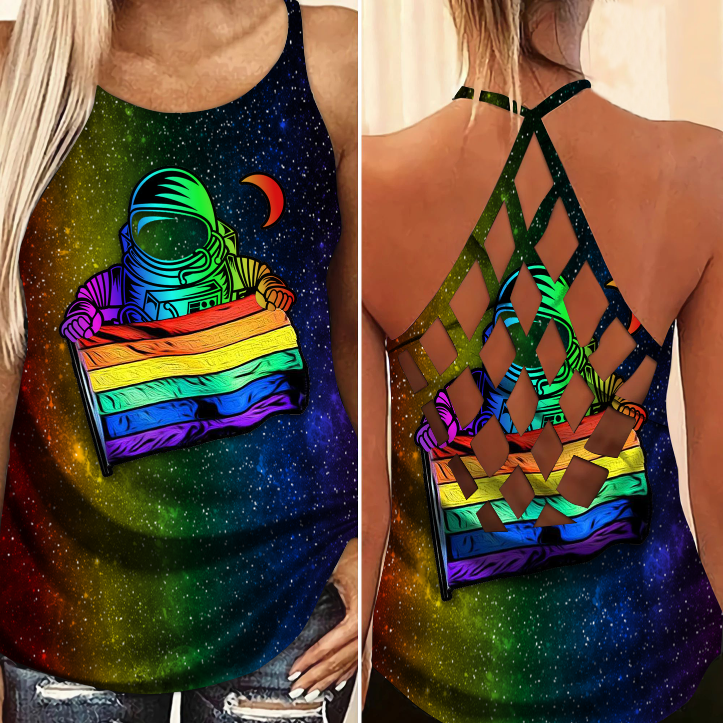 Pride Astronauts Love Peace Life Hollow Tank Top For Community Events And Positive Support