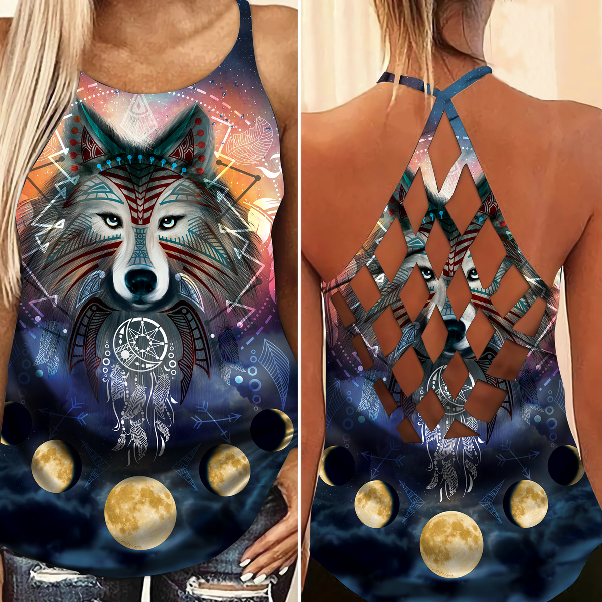 Native Wolf Dream Moon Hollow Tank Top For Yoga Workouts And Festival Wear