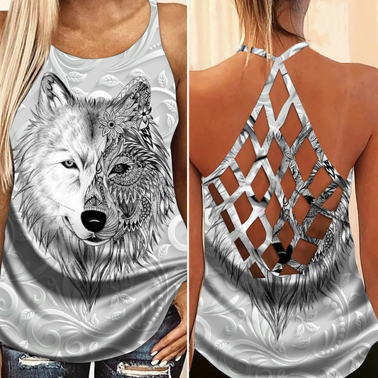 Native Wolf Black White Hollow Tank Top For Yoga Workouts And Casual Wear
