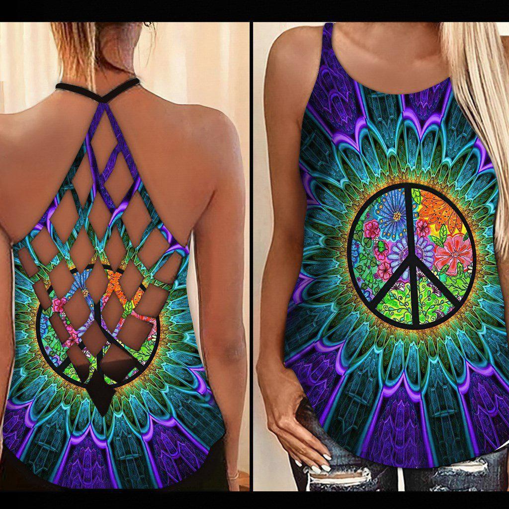 Hippie Awakening Peaceful Mind Hollow Tank Top For Yoga Workouts And Festival Wear
