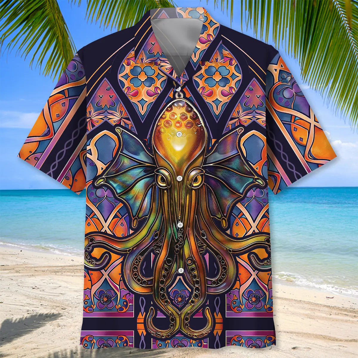 Temple Of Octopus Art Hawaiian Shirt For Island Getaway, Coastal Adventure, And Casual Wear