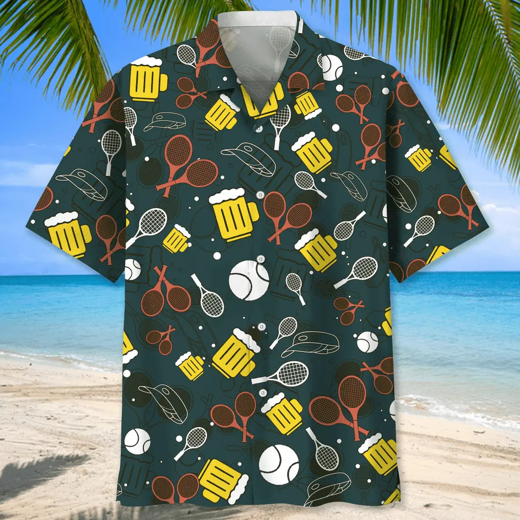 Tennis Beer Hawaiian Shirt For Island Vacations, Resort Wear, And Relaxed Seasonal Style