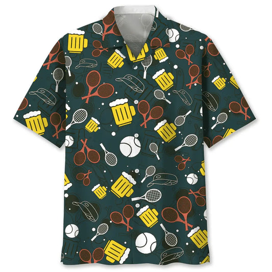 Tennis Beer Hawaiian Shirt For Island Vacations, Resort Wear, And Relaxed Seasonal Style