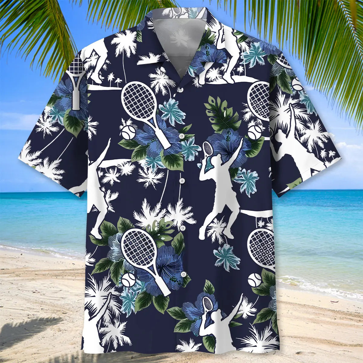 Tennis Blue Nature Hawaiian Shirt For Tropical Retreat, Beach Travel, And Casual Outdoor Style